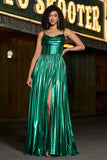 Sparkly A-line Dark Green Corset Prom Dress med Slit