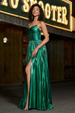 Sparkly A-line Dark Green Corset Prom Dress med Slit