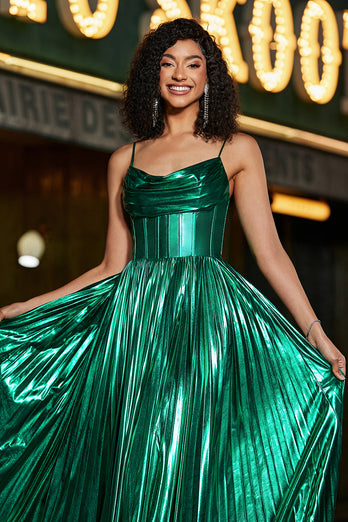 Sparkly A-line Dark Green Corset Prom Dress med Slit
