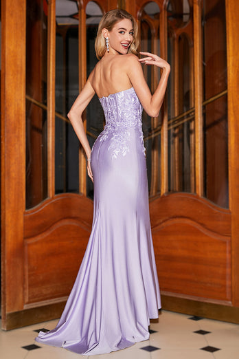Stilig havfrue Sweetheart Lilac Corset Prom kjole med blonder Appliques
