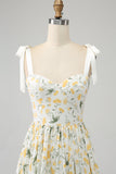 Ivory A-Line Floral Long Prom Kjole