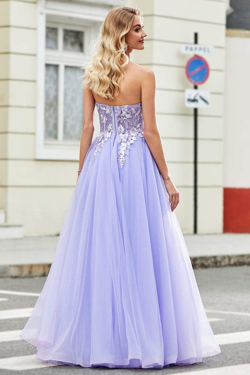 Load image into Gallery viewer, Nydelig en linje av skulderen Lavendel korsett Prom kjole med Appliques