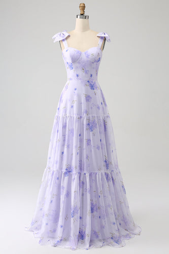 Lilac korsett Floral A-Line Long Prom Dress