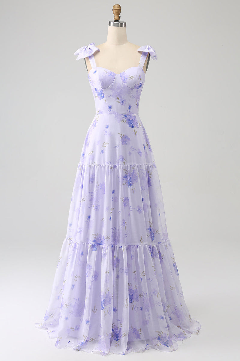Load image into Gallery viewer, Lilac korsett Floral A-Line Long Prom Dress