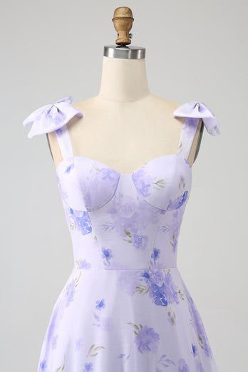 Lilac korsett Floral A-Line Long Prom Dress