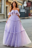 Av skulderen Lilac korsett A-Line Long Prom Dress