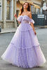 Load image into Gallery viewer, Av skulderen Lilac korsett A-Line Long Prom Dress
