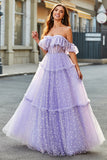 Av skulderen Lilac korsett A-Line Long Prom Dress