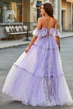 Av skulderen Lilac korsett A-Line Long Prom Dress