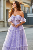 Av skulderen Lilac korsett A-Line Long Prom Dress