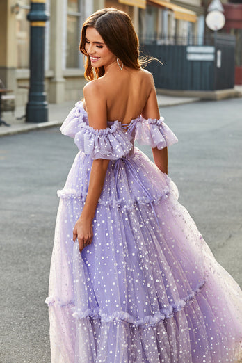 Av skulderen Lilac korsett A-Line Long Prom Dress