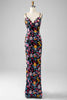 Load image into Gallery viewer, Svart floral havfrue spaghetti stropper lang prom kjole med broderi