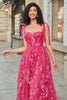 Load image into Gallery viewer, Spaghetti stropper Hot Pink A-Line Long Prom Kjole med Slit