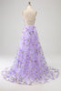 Load image into Gallery viewer, Lilac A-Line Spaghetti stropper Long Prom kjole med 3D blomster