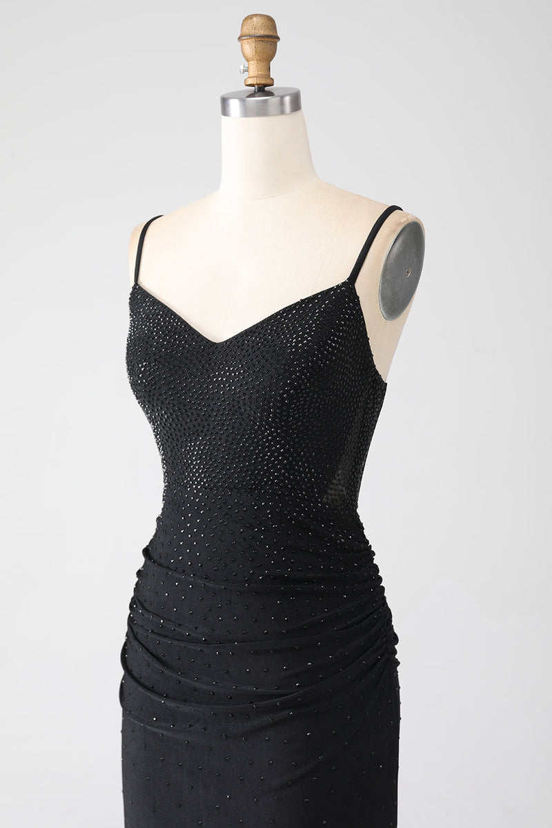 Load image into Gallery viewer, Mermaid Black Beaded Prom kjole med volanger