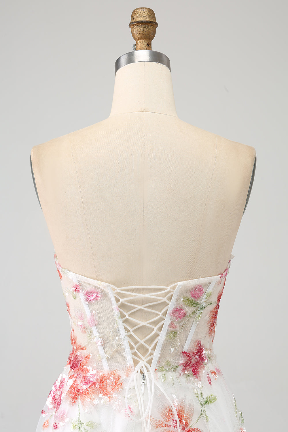 Ivory Flower brodert Long Corset Prom Dress med Slit