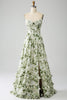 Load image into Gallery viewer, Grønn A-linje spaghetti stropper trykt plissert lang ball kjole med spalt