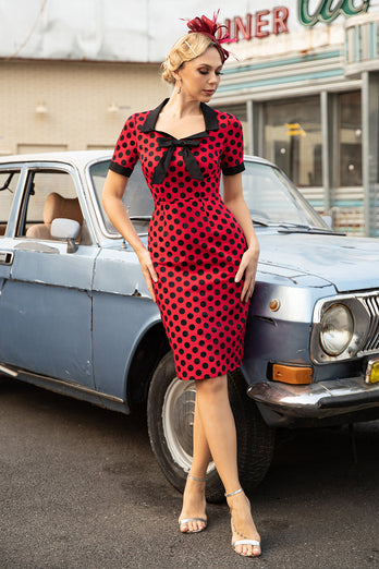 rød polka prikker 1960-tallet kjole med bue