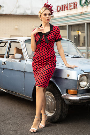 rød polka prikker 1960-tallet kjole med bue
