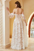 Load image into Gallery viewer, nydelig en linje av skulderen hvit blonder brudekjole