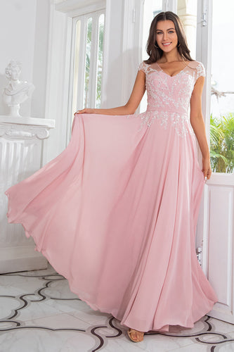 rosa beaded chiffon mor til bruden kjole