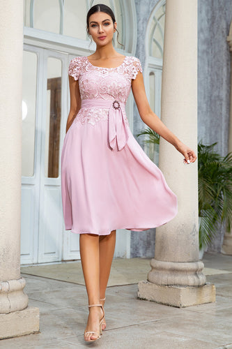 rosa chiffon mor til bruden kjole med blonder