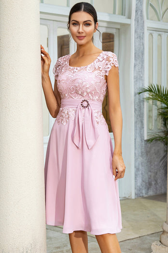 rosa chiffon mor til bruden kjole med blonder