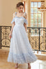 Load image into Gallery viewer, prinsesse en linje av skulderen lyseblå lang ballkjole
