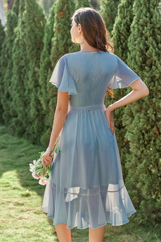 blå chiffon wrap cocktail kjole