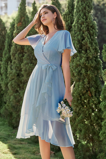 blå chiffon wrap cocktail kjole