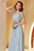 Load image into Gallery viewer, lang chiffon blå brudepike kjole med ermer