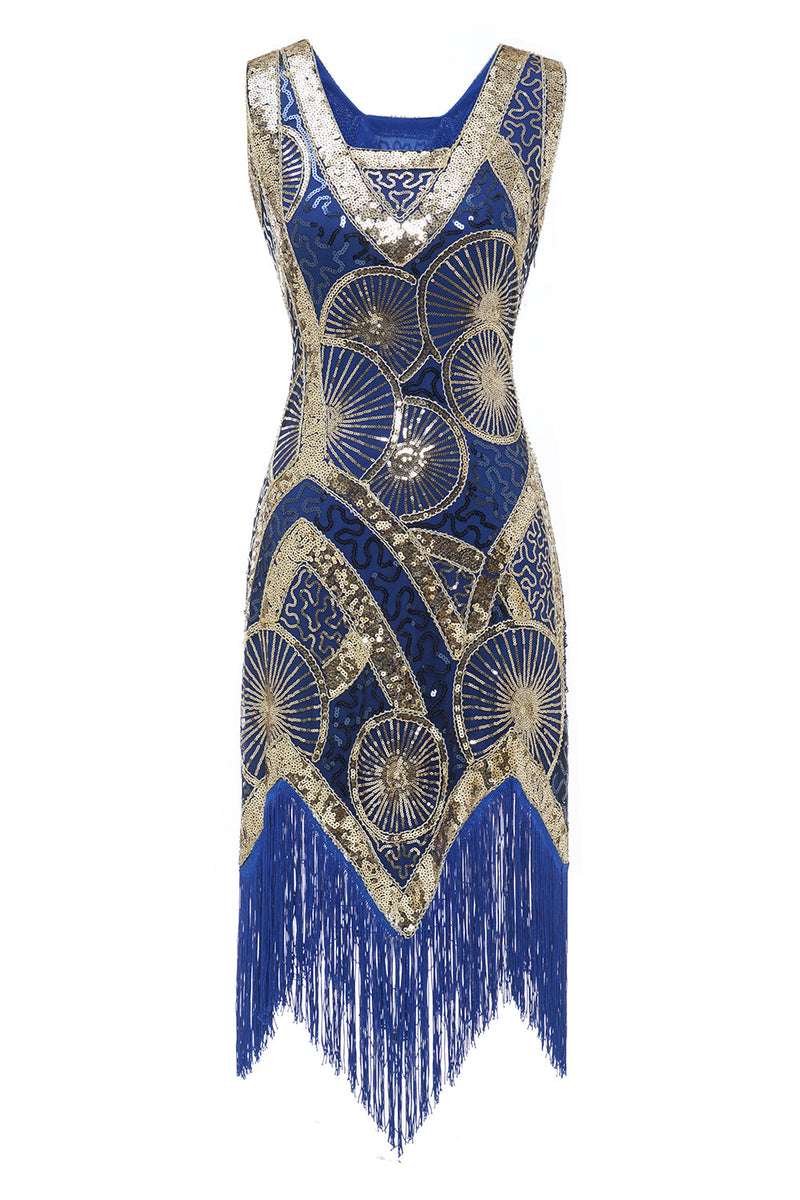 Load image into Gallery viewer, blå paljetter frynser 1920-tallet kjole