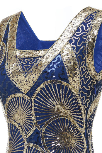 blå paljetter frynser 1920-tallet kjole