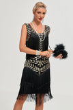 Black Gatsby 1920-talls flapperkjole med paljetter og frynser