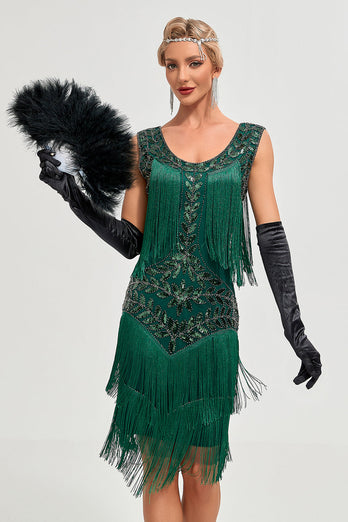 Black Gatsby 1920-talls flapperkjole med paljetter og frynser