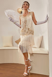 plus size champagne gatsby 1920-tallet flapper kjole med paljetter og frynser