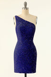 Royal Blue One Skulder Paljetter Tett Hjemkomst