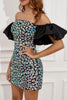 Load image into Gallery viewer, blå av skulderen paljetter homecoming kjole med puff ermer