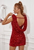 Load image into Gallery viewer, rød paljett ryggløs cocktail kjole