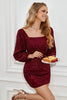 Load image into Gallery viewer, Burgundy Tight Paljetter Homecoming Kjole med Ermer