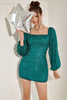 Load image into Gallery viewer, grønn paljett kort homecoming kjole med lange ermer