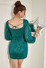 Load image into Gallery viewer, grønn paljett kort homecoming kjole med lange ermer