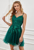 Load image into Gallery viewer, mørk grønn blonder opp a-line homecoming kjole