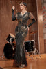 Load image into Gallery viewer, svart og gull paljett lang 1920-tallet Gatsby kjole med paljetter