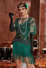 Load image into Gallery viewer, mørkegrønn bateau hals 1920-tallet Gatsby kjole med frynser