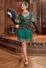Load image into Gallery viewer, mørkegrønn bateau hals 1920-tallet Gatsby kjole med frynser