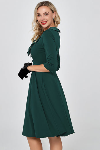 Mørkegrønn 3/4 ermer Vintage kjole