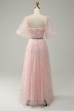 A Line Sweetheart Blush Long Prom Dress med broderi