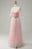 A Line Sweetheart Blush Long Prom Dress med broderi