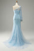 Load image into Gallery viewer, Sky Blue One Shoulder Mermaid Prom kjole med Appliques